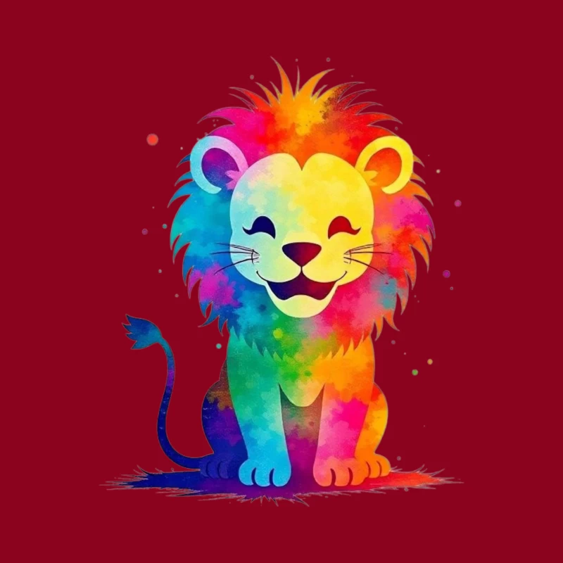 Colorful Cartoon Lion Illustration Throw Pillow