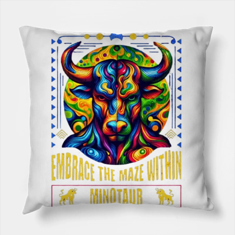 Psychedelic Minotaur: Embrace the Maze Within Throw Pillow