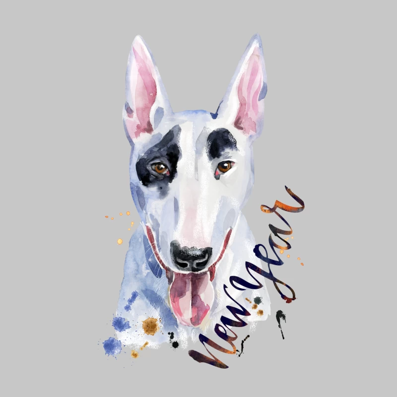 Aquarelle de Bull Terrier pour le Nouvel An Homme Manches Longues T-Shirt