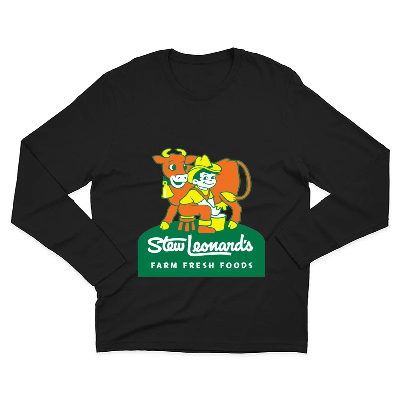 Stew Leonard's Vintage Farm Fresh Foods Logo with Cartoon Cow Male Long Sleeve T-Shirt