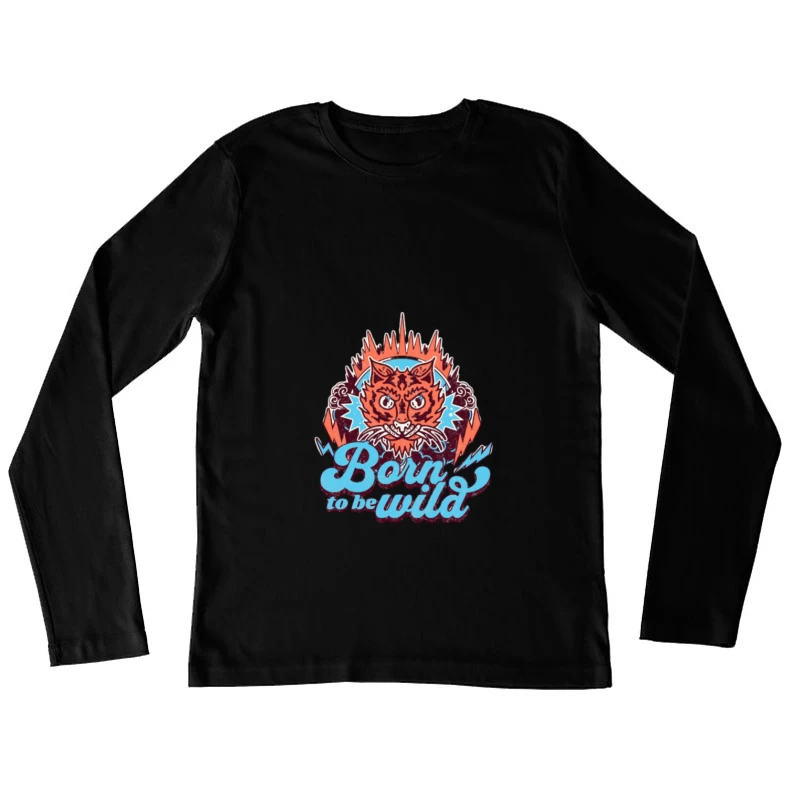 Wilder retro Katzen-Design Damen Langarm T-Shirt