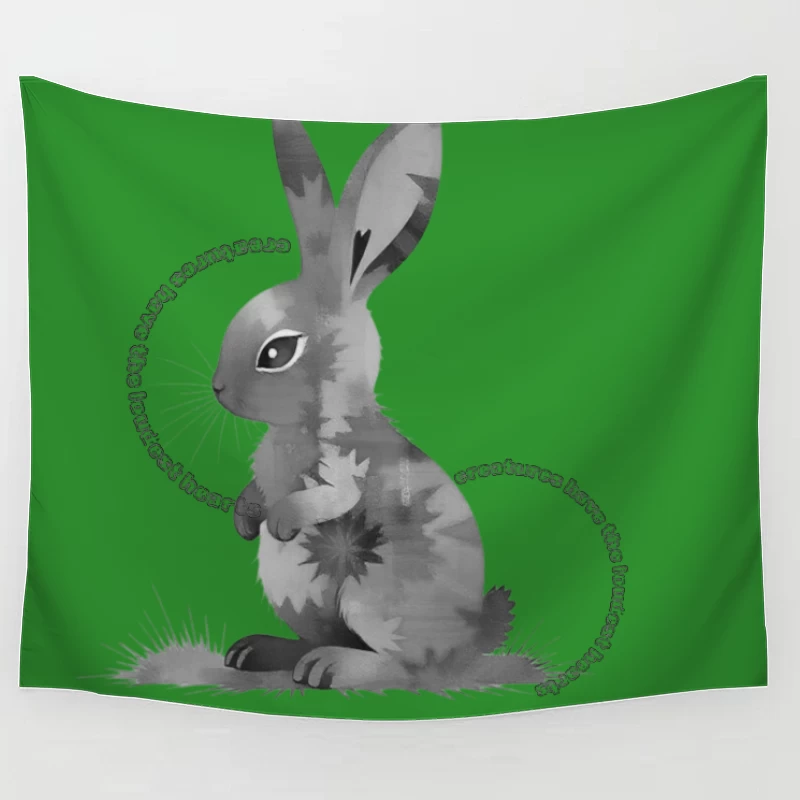 Grayscale Digital Art Illustration of a Sitting Rabbit Tapestry