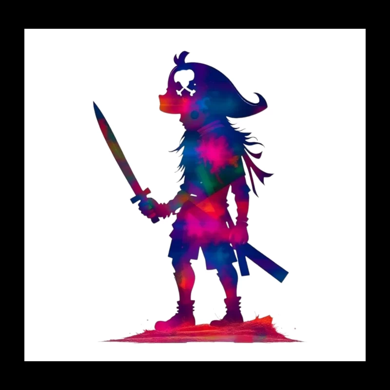 Cosmic Pirate Silhouette with Sword Throw Pillow