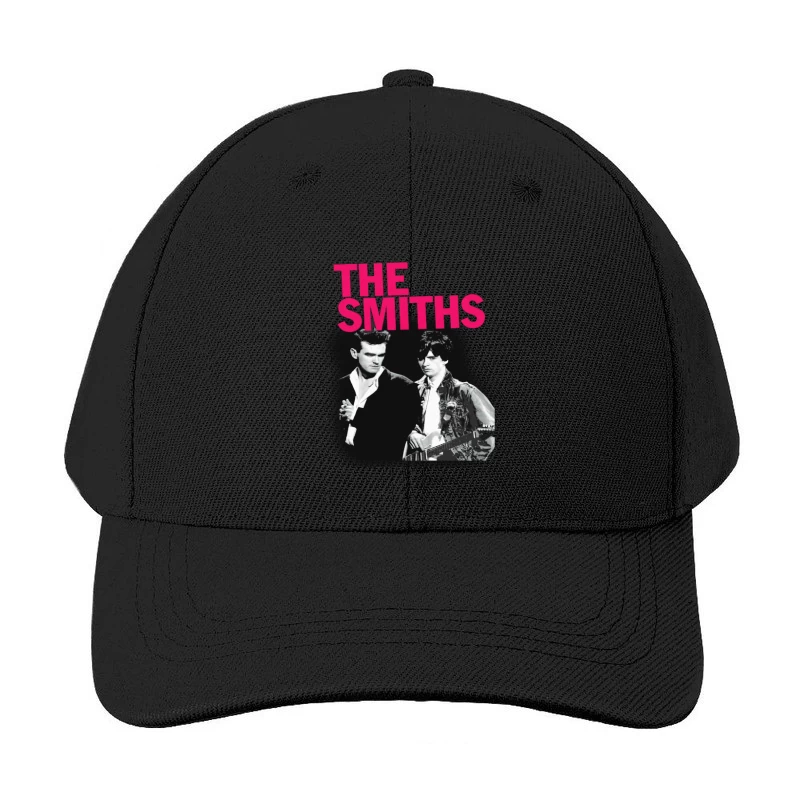 The Smiths: Iconic 1980s Indie Rock Band Portrait with Pink Logo Baseball Cap