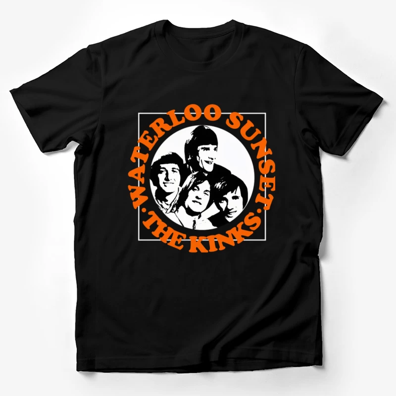 Vintage The Kinks Band Album Cover with Orange Text Male T-Shirt