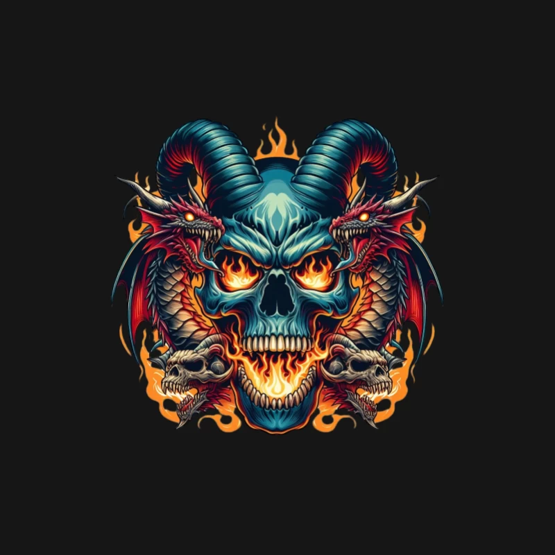 Dämonenschädel mit Drachen und Flammen Herren Langarm T-Shirt