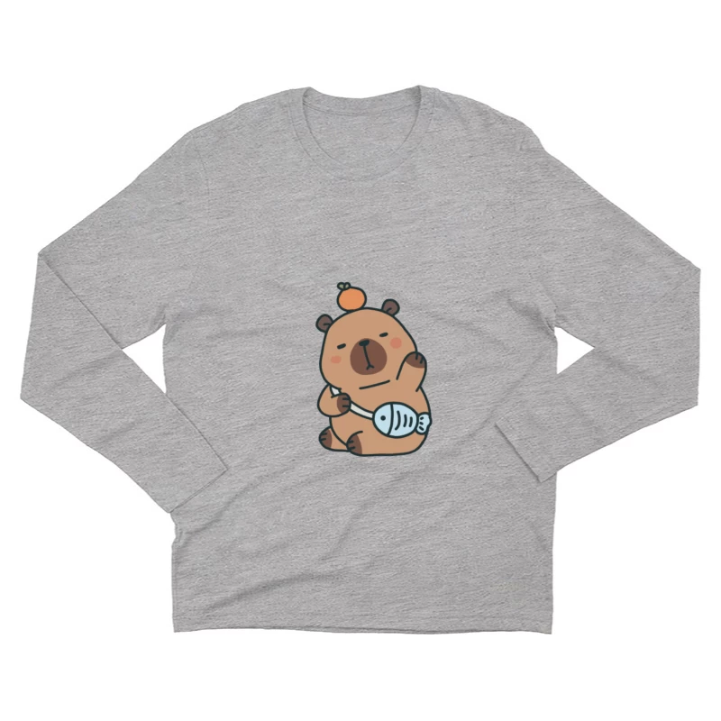Ours endormi avec poisson et orange Homme Manches Longues T-Shirt
