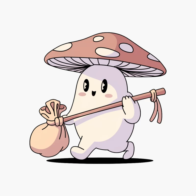 Cute Mushroom Creature Carrying Sack on Adventure Cotton Tote Bag
