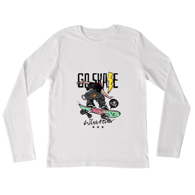Skater in Aktion mit Blitz und Totenschädel-Design Damen Langarm T-Shirt