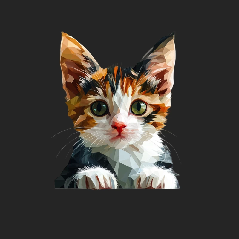 Adorable Polygon Kitten Portrait: Digital Pet Illustration Female Pullover Sweatshirt