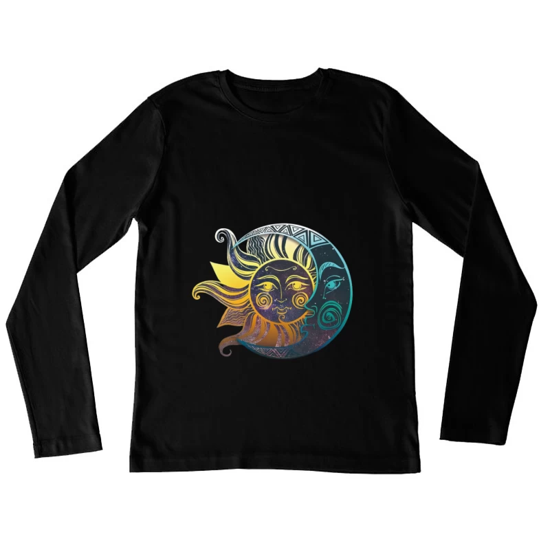 Sonne und Mond Kunst Damen Langarm T-Shirt