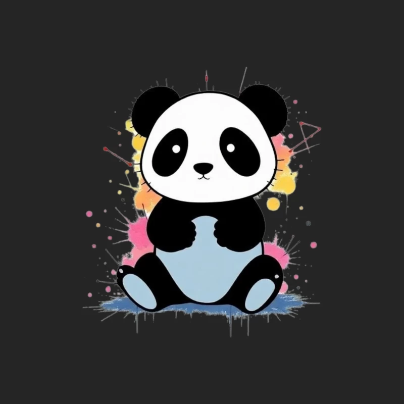 Adorable Cartoon Panda with Watercolor Splash Background Male Pullover Sweatshirt