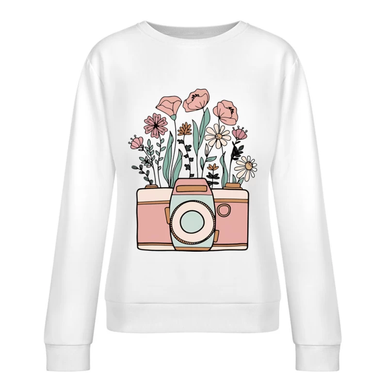 Kamera mit Blumenillustration Damen Pullover Sweatshirt