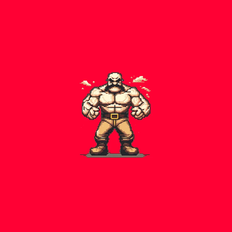 Muscular Pixel Art Fighter Character in Retro Gaming Style Desk Mat