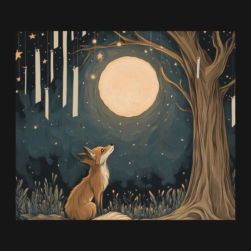 Whimsical Fox Gazing at Moon in Starry Night Forest Mouse Pad
