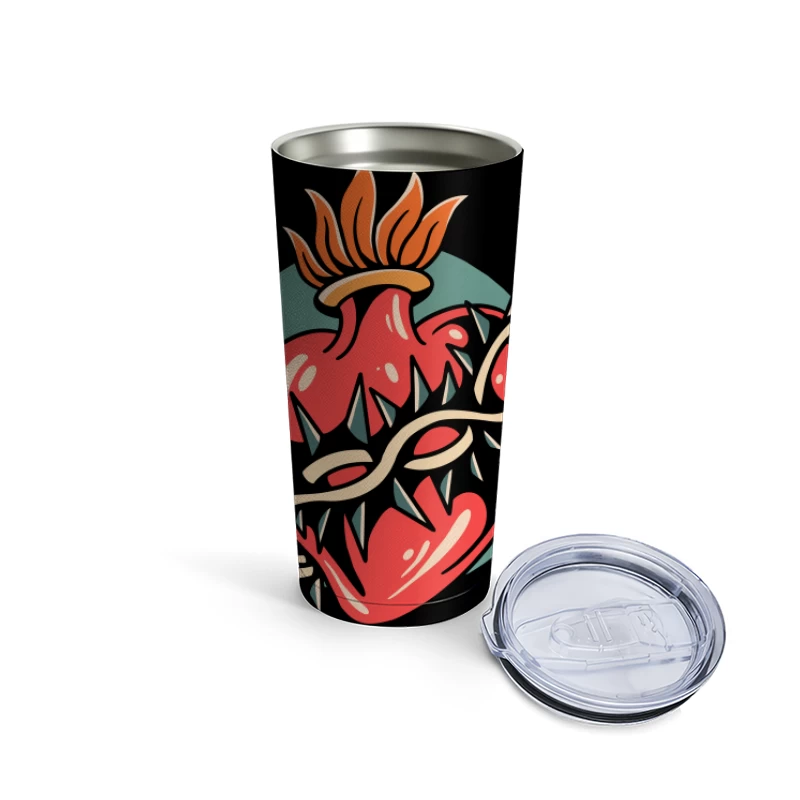 Illustration of a Heart with Thorns and Flame Travel Mug