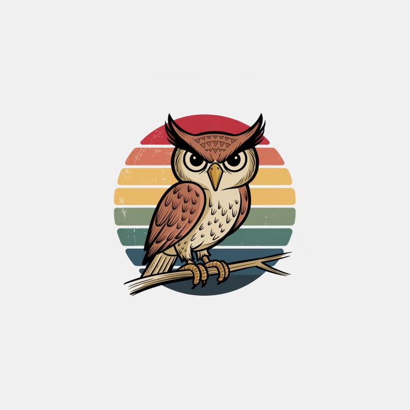 Retro Sunset Owl: Vintage Illustration of Perched Bird of Prey Male Tank Top