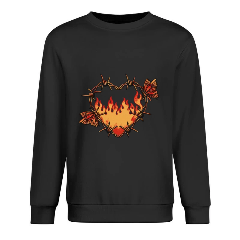 Herz aus Stacheldraht mit Flammen und Schmetterlingen Herren Pullover Sweatshirt