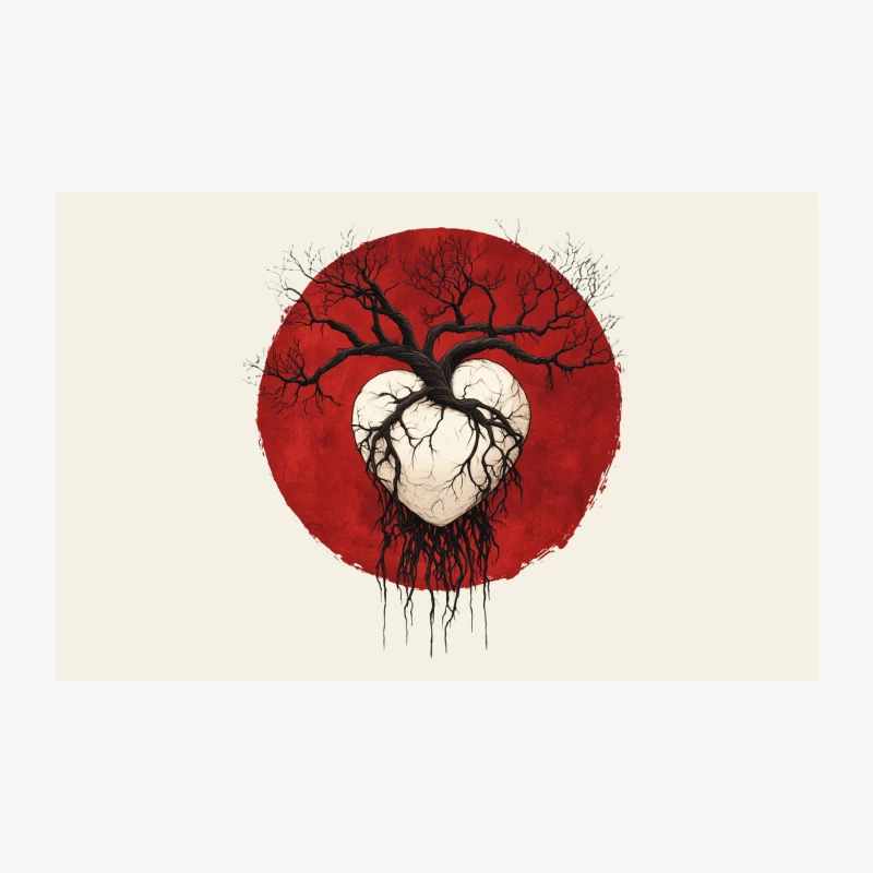 Dark Tree Heart against Blood Moon Travel Mug