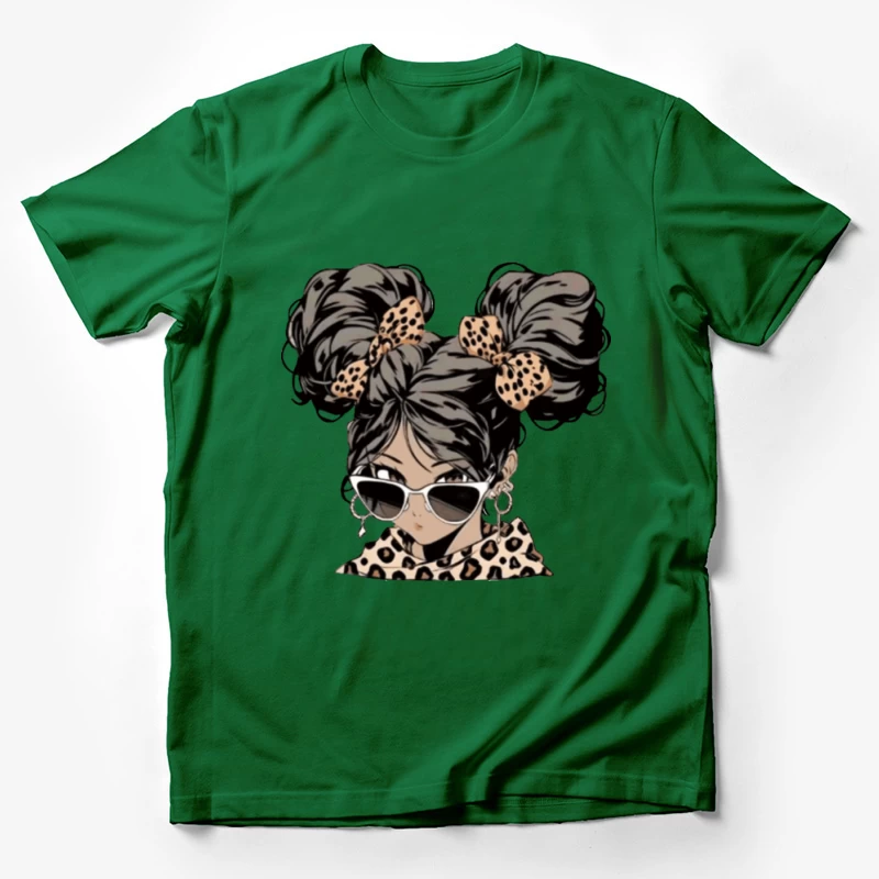 Modische Anime-Figur mit Leopardenmuster-Accessoires Herren T-Shirt