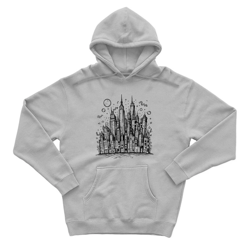 Urban Black and White Cityscape Illustration Male Pullover Hoodie