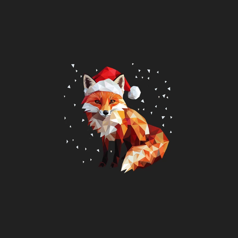 Geometric Christmas Fox with Santa Hat Digital Illustration Bucket Hat