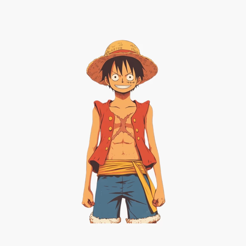 Smiling Anime Pirate Character with Straw Hat Cotton Tote Bag