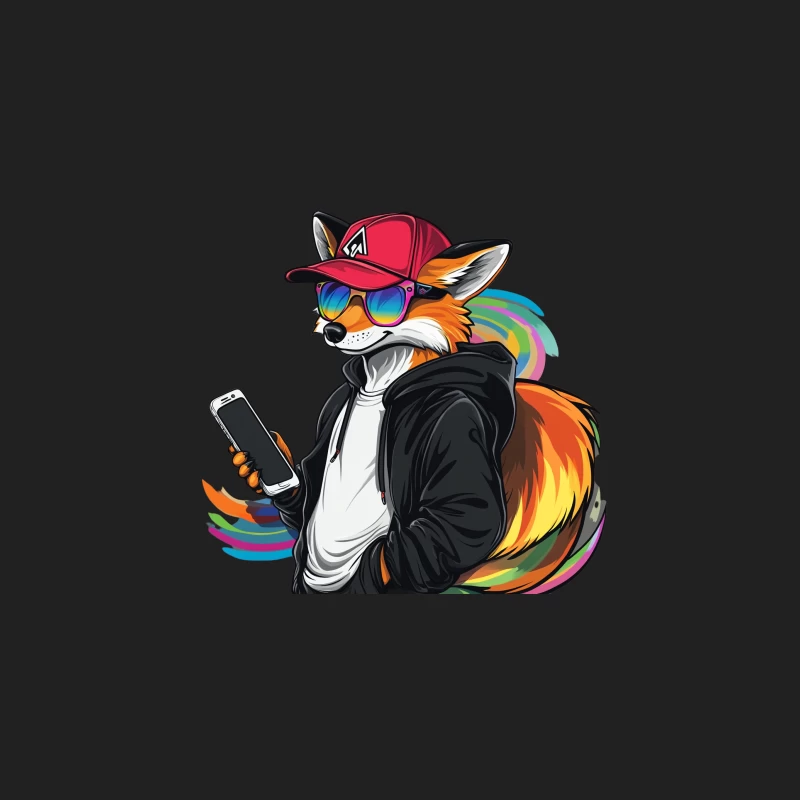Cool Urban Fox with Sunglasses and Smartphone in Hoodie Bucket Hat