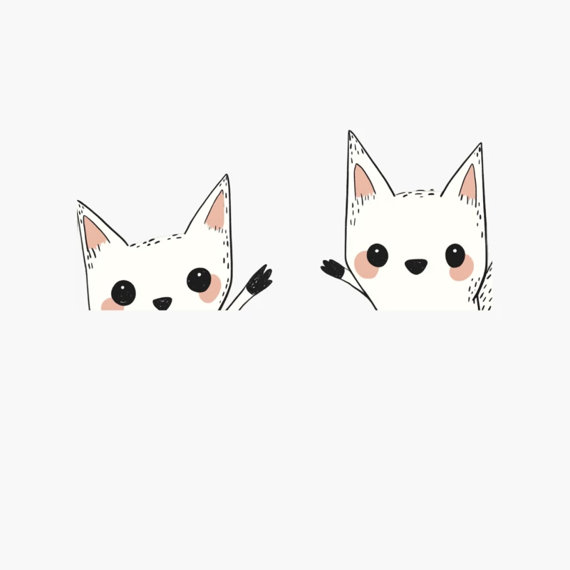 Cute Kawaii White Kittens Waving Cartoon Illustration Cotton Tote Bag