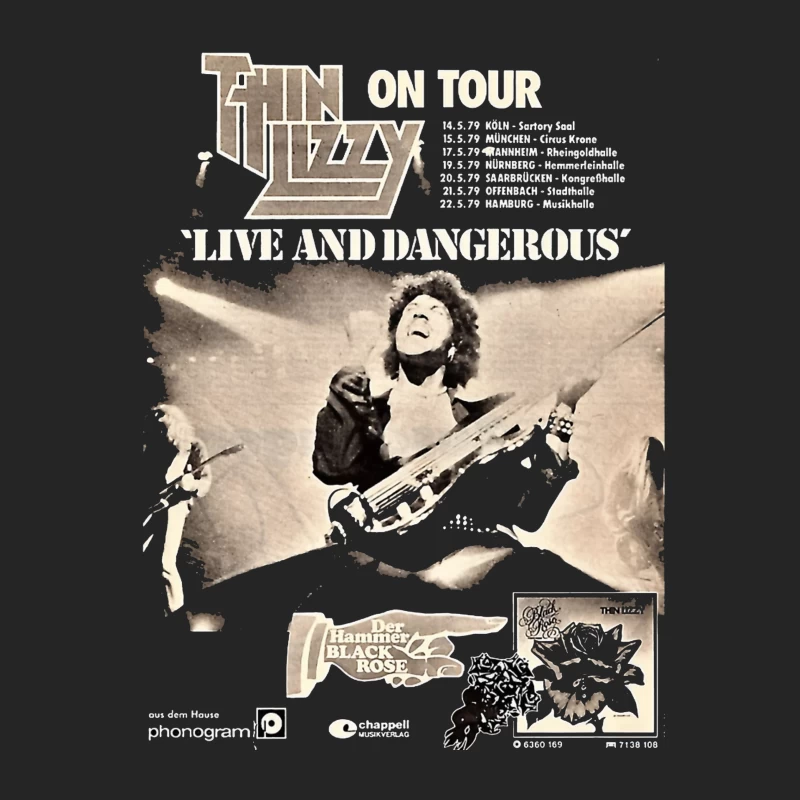 Vintage Thin Lizzy "Live and Dangerous" Tour Concert Poster Male Pullover Sweatshirt