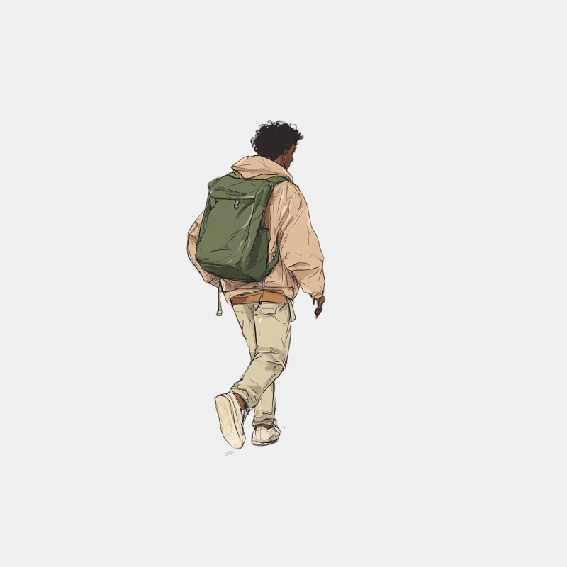 Sketched Urban Man Walking with Green Backpack Male Tank Top
