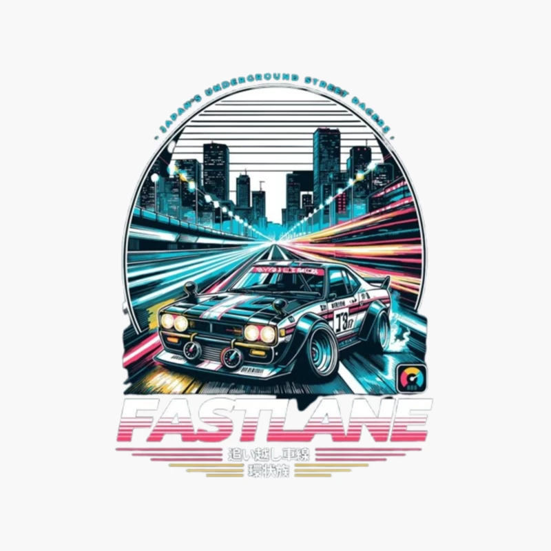 Retro Sports Car Racing Through Neon Cityscape - Synthwave Style Cotton Tote Bag