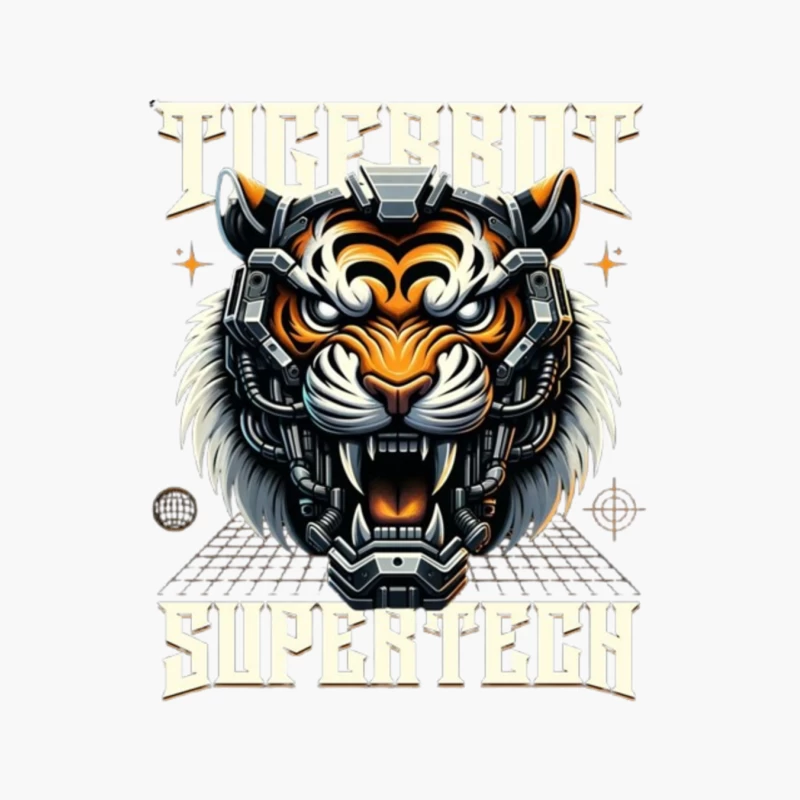 Cybernetic Tiger Head with Futuristic Tech Enhancement Cotton Tote Bag