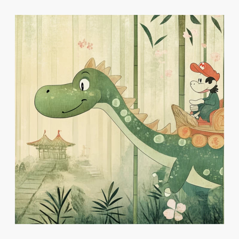 Whimsical Dinosaur Adventure in Bamboo Forest Pin