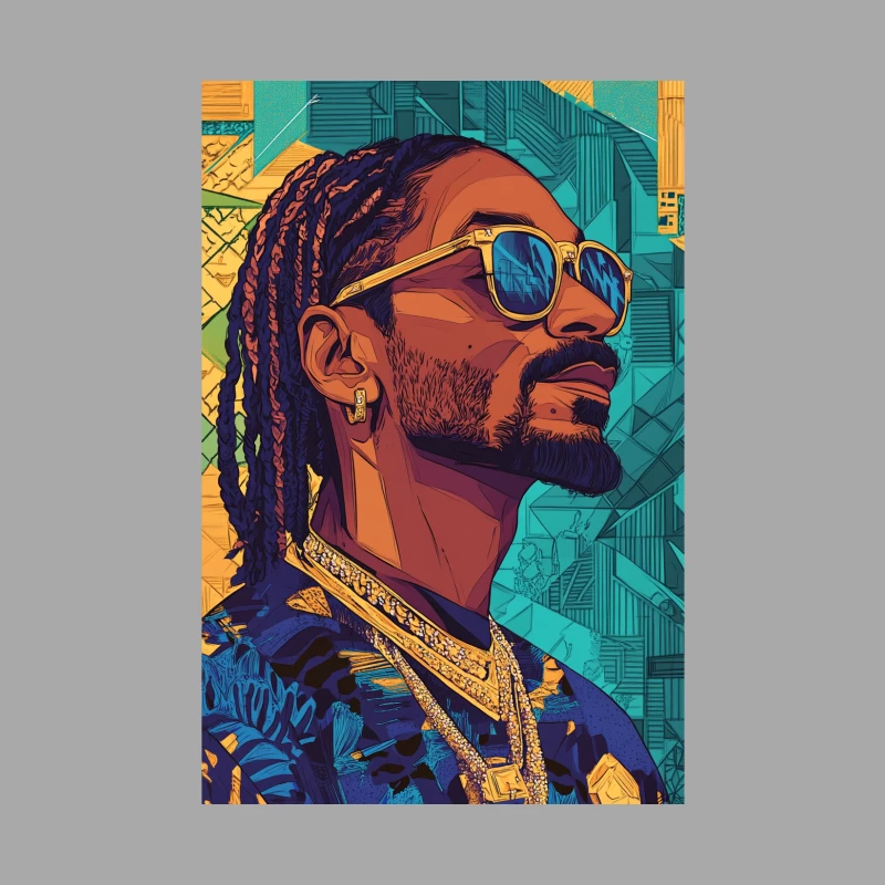 Stylized Urban Portrait of Hip-Hop Artist with Sunglasses and Gold Chain Male Pullover Hoodie