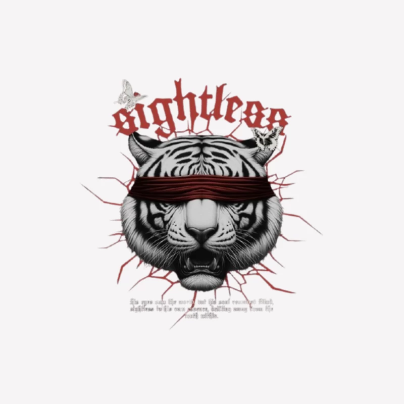 Blindfolded Tiger with Gothic Typography Male T-Shirt