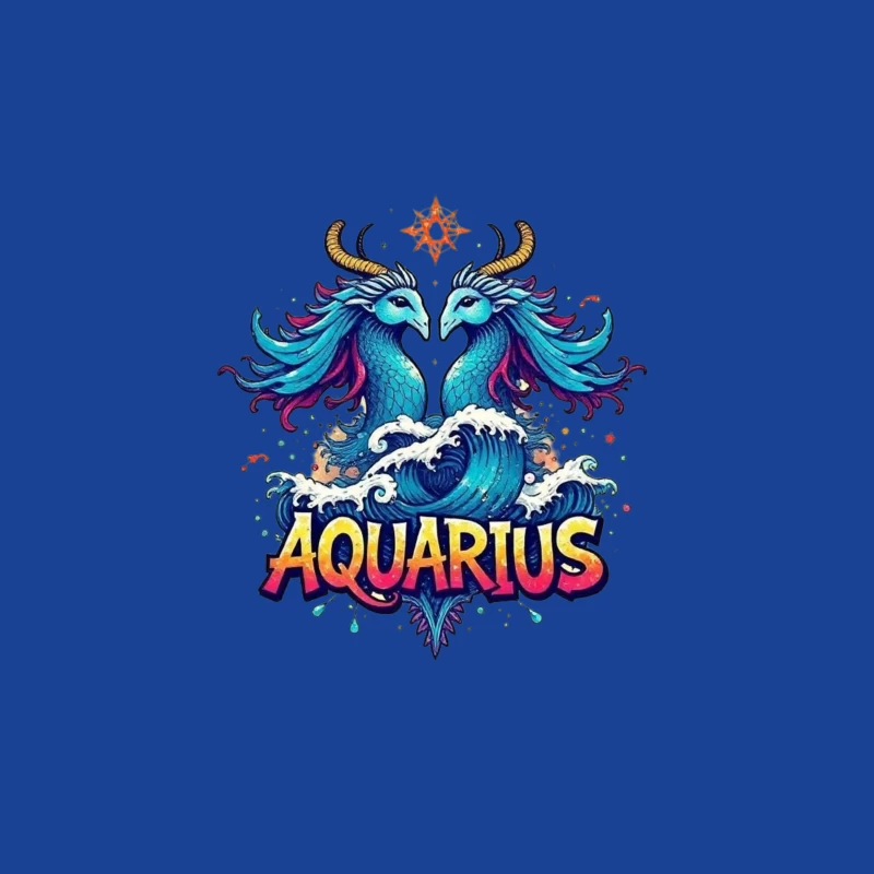 Colorful Aquarius Zodiac Sign with Waves Male T-Shirt