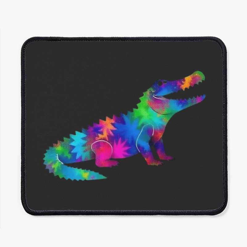 Rainbow Tie-Dye Dinosaur Digital Art Mouse Pad