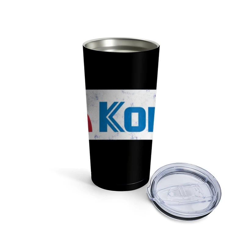 Konica Corporate Logo with Rainbow Semicircle Design Travel Mug