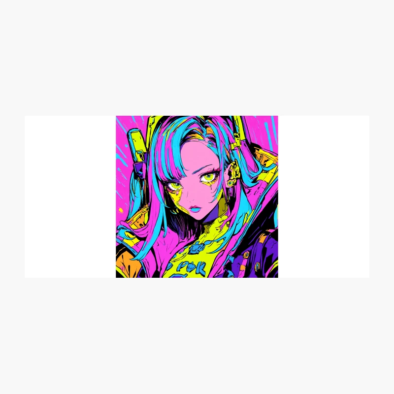 Neon Cyberpunk Anime Girl in Vibrant Digital Art Coffee Mug
