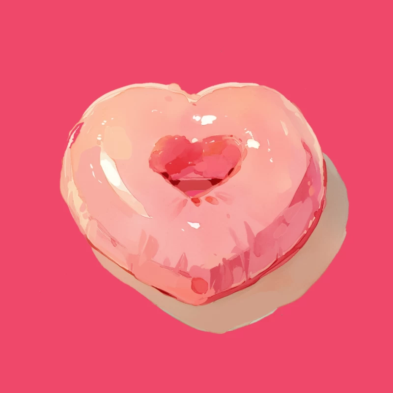 Pink Heart-Shaped Glazed Donut Digital Illustration Pin