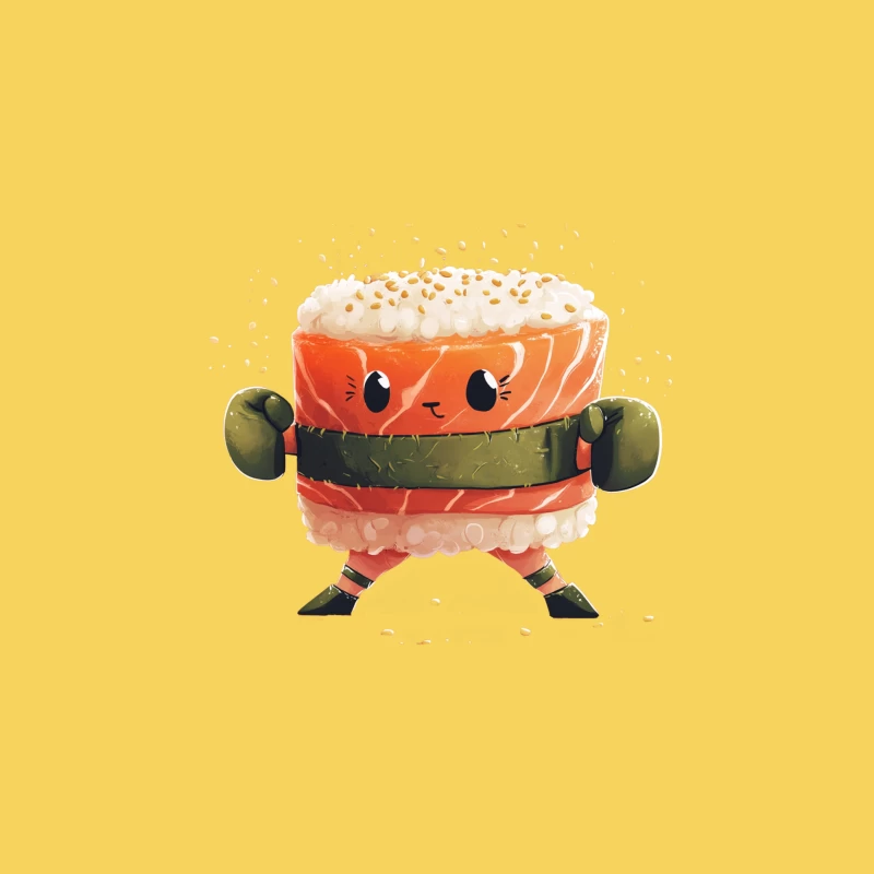 Adorable Anthropomorphic Sushi Character: Cute Cartoon Salmon Roll Bucket Hat
