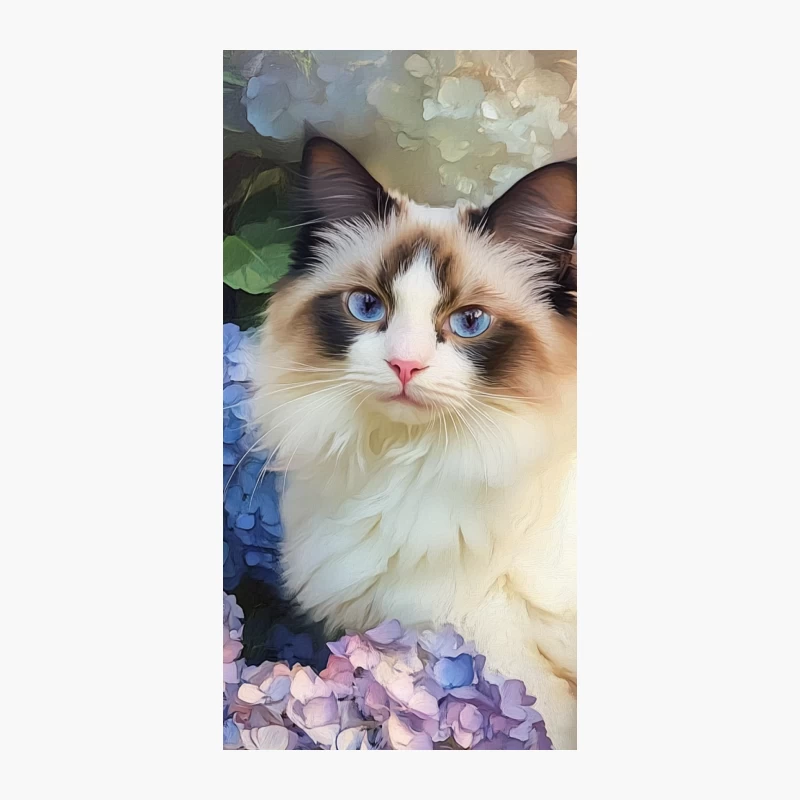 Regal Ragdoll Cat Amidst Blooming Hydrangeas: A Painted Pet Portrait iPhone Case