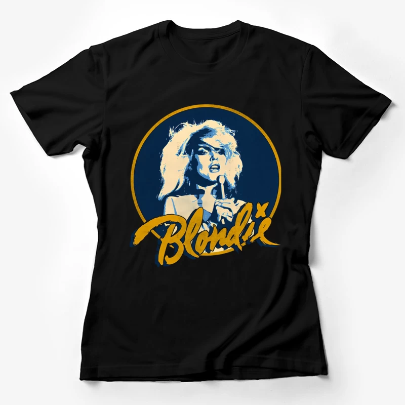 Vintage Blondie Band Logo with Blue and Gold Design Female T-Shirt