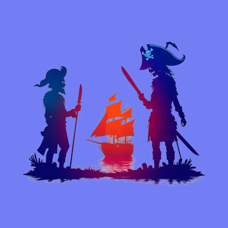 Pirate Ship Silhouette Throw Pillow