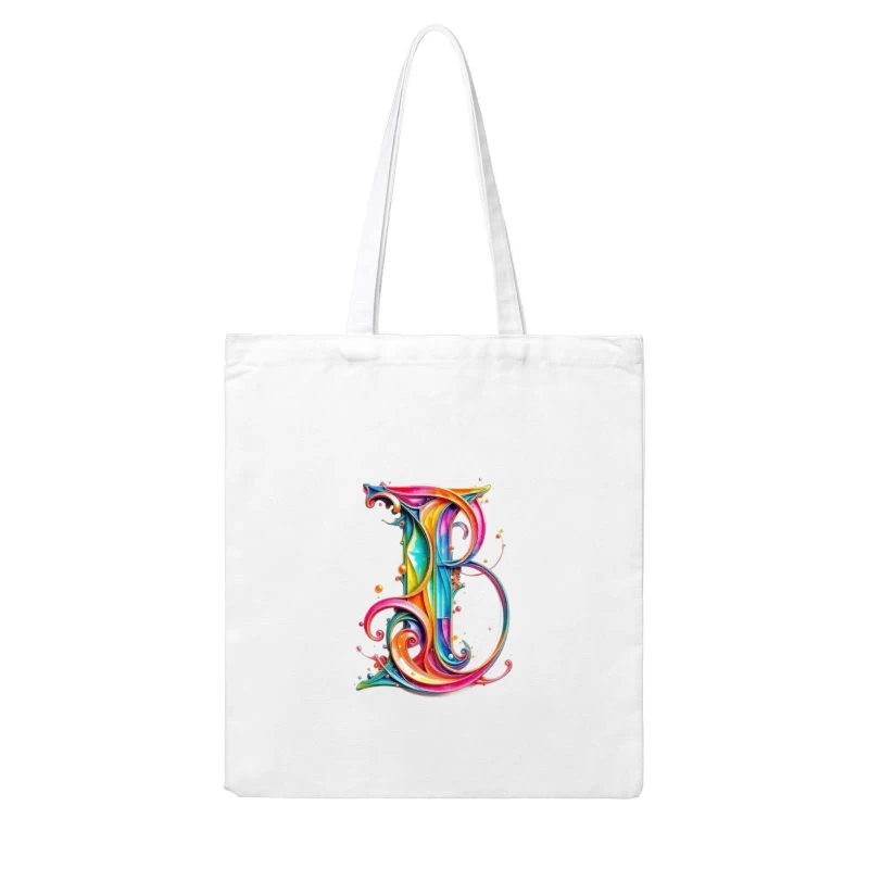 Ornate Rainbow Watercolor Letter B Typography Art Cotton Tote Bag