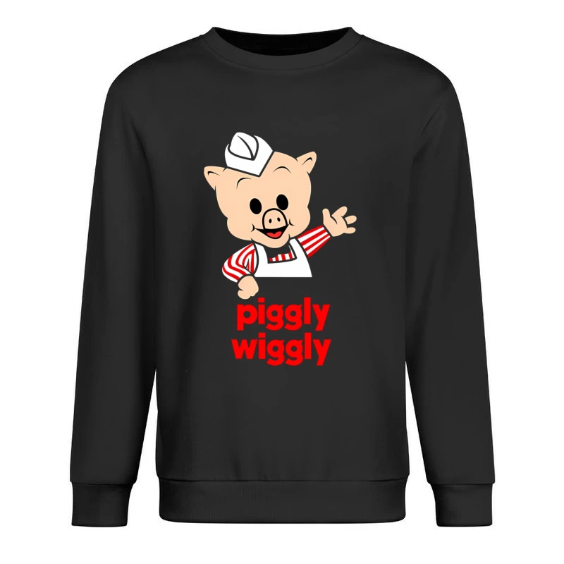 Piggly Wiggly Grocery Store Cartoon Pig Mascot Logo Male Pullover Sweatshirt