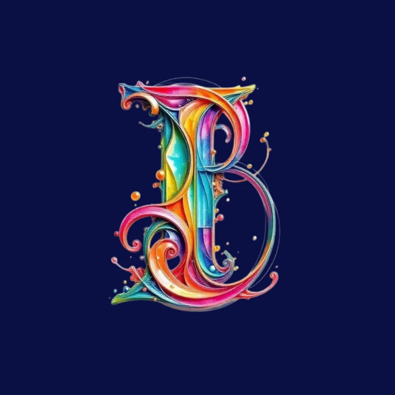 Ornate Rainbow Watercolor Letter B Typography Art Mouse Pad