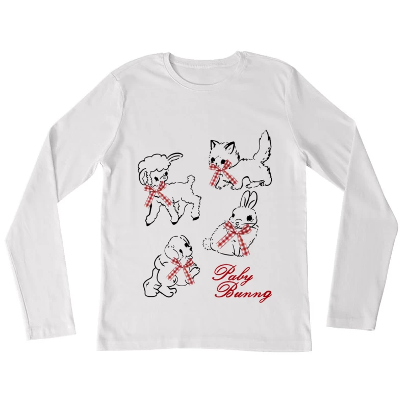 Niedliche Tierillustrationen mit Schleifen Damen Langarm T-Shirt