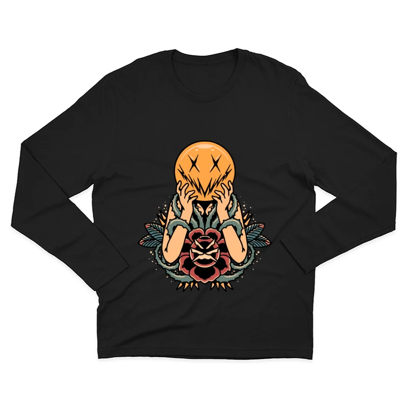 Surreal Floral Mask Illustration Male Long Sleeve T-Shirt